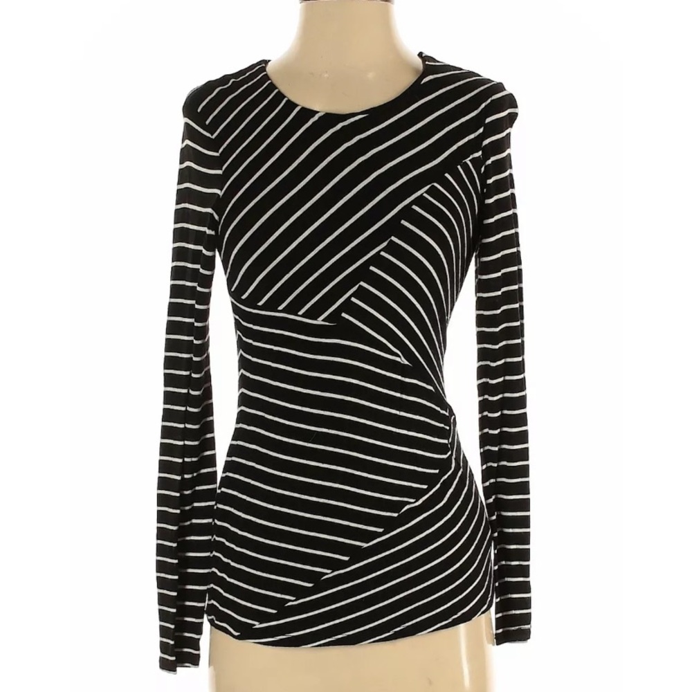 BAILEY 44 Asymmetrical Stripe Black White Long Sleeve Blouse Top Shirt Medium